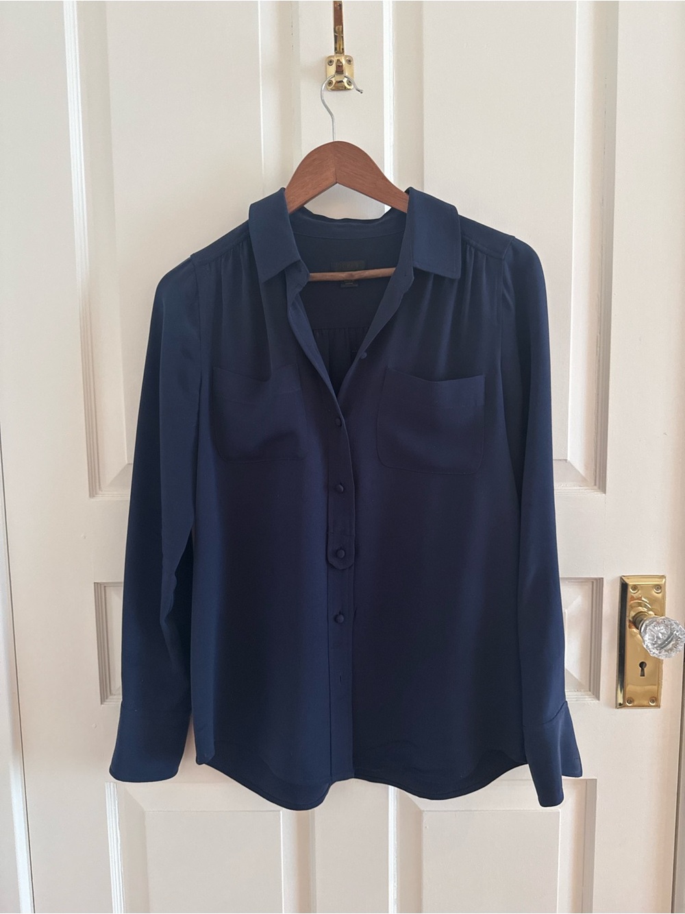 J. Crew Navy Button-Front Long Sleeve Blouse